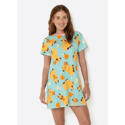 Camisola Manga Curta Algodão Feminina Capivara Vibes
