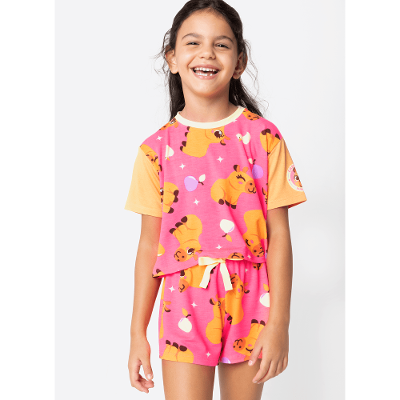 Pijama Manga Curta Viscolycra Menina Capivara Vibes