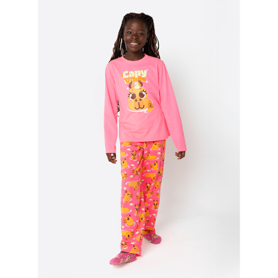 Pijama Manga Longa Algodão Menina Teen Capivara Vibes