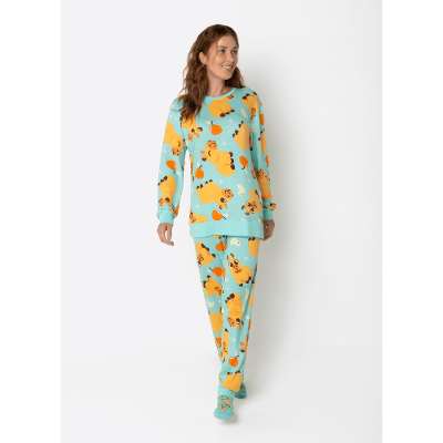 Pijama Manga Longa Viscolycra Unissex Adulto Capivara Vibes