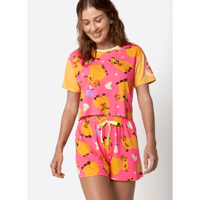 Pijama Manga Curta Viscolycra Feminino Capivara Vibes
