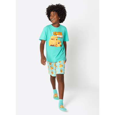 Pijama Manga Curta Algodão Menino Teen Capivara Vibes