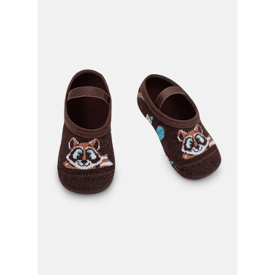 Meia Sapatilha Bebê Menino Guaxinim Chocolate