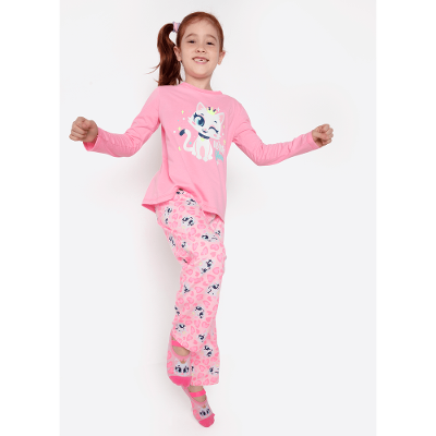 Pijama Manga Longa Algodão Menina Gata Romântica