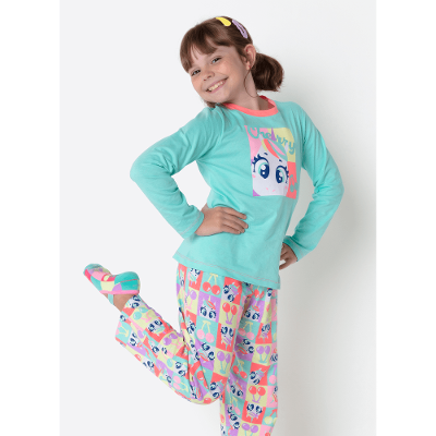 Pijama Manga Longa Algodão Menina Unicórnio Cherry