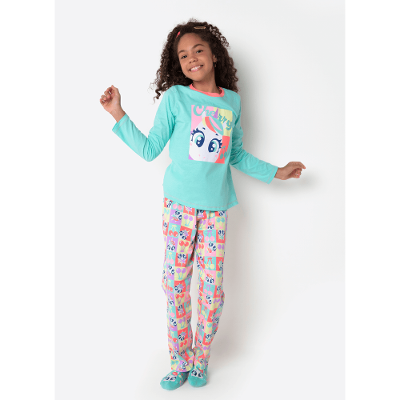 Pijama Manga Longa Algodão Menina Teen Unicórnio Cherry