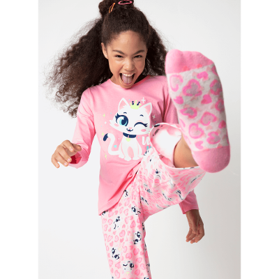 Pijama Manga Longa Algodão Menina Teen Gata Romântica