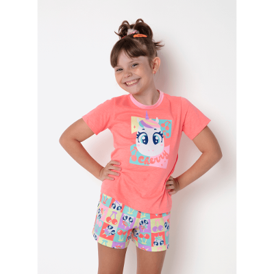 Pijama Manga Curta Algodão Menina Unicórnio Cherry