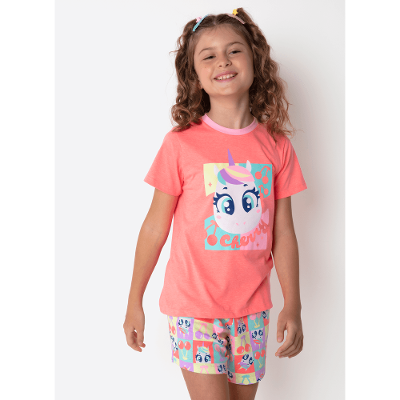 Pijama Manga Curta Algodão Menina Teen Unicórnio Cherry