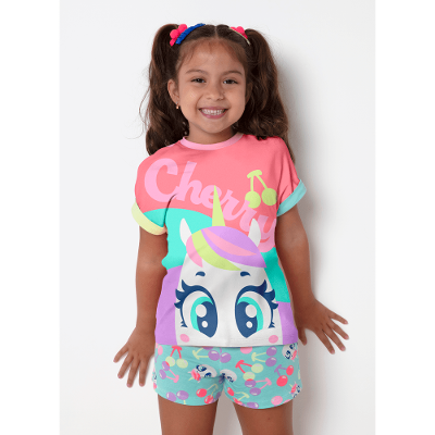 Pijama Manga Curta Viscolycra Menina Unicórnio Cherry