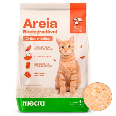 Areia Higiênica Meau Biodegradável Grãos Médios para Gatos - 4 Kg