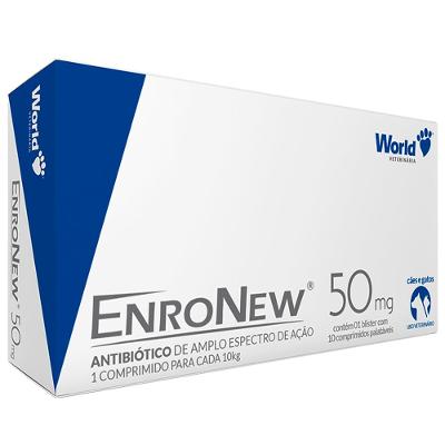Antibiótico World Veterinária EnroNew 50 mg para Cães e Gatos de até 10 Kg - 10 Comprimidos