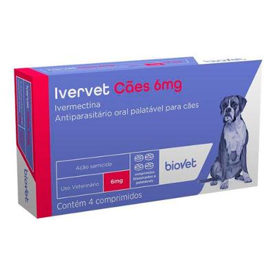 Antiparasitário Biovet Ivervet Ivermectina 4 Comprimidos - 6 mg