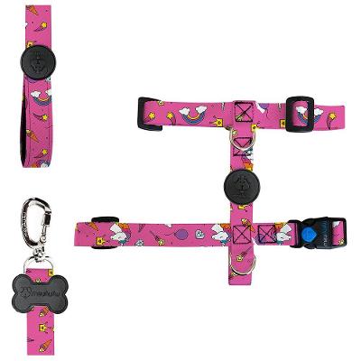Peitoral H e Guia Unicórnio Rosa para Cães - Tam. P