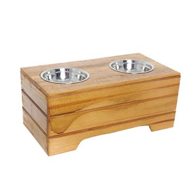 Comedouro Duplo Madeira com Bowl em Inox Modelo 2 - Tam. G