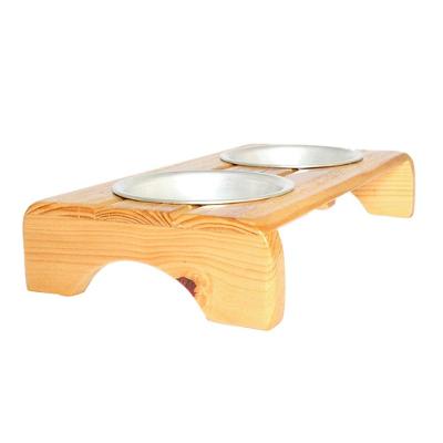 Comedouro Duplo Madeira com Bowl em Inox Modelo 1 - Tam. P