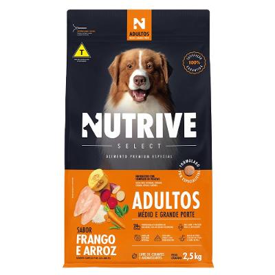 Ração Seca Nutrive Select Frango e Arroz para Cães Adultos Porte Médio e Grande - 2,5 Kg