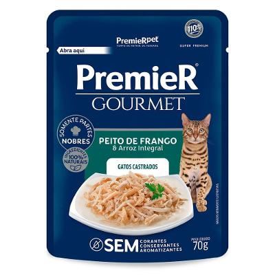 Ração Úmida Premier Gourmet Peito de Frango e Arroz Integral para Gatos Castrados - 70 g