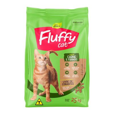 Ração Seca Fluffy Cat Carne e Frango para Gatos Adultos - 25 Kg