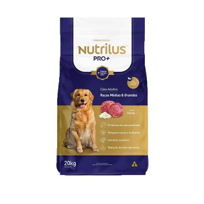 Ração Seca Nutrilus Pro+ Sabor Carne para Cães Adultos de Raças Médias e Grandes- 20 Kg