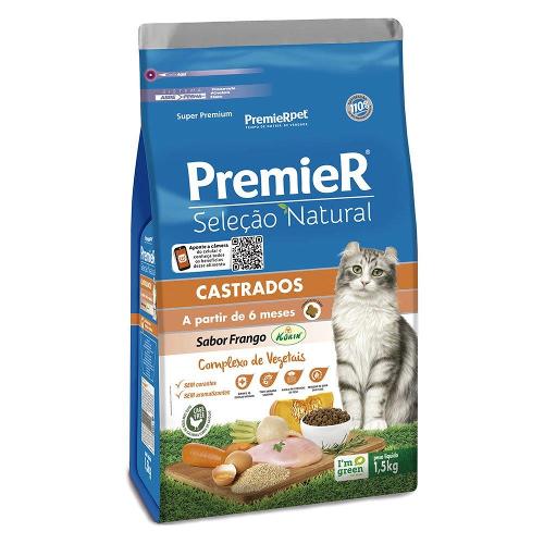 Ração Premier Seleção Natural Frango Gatos Castrados- 1,5 Kg