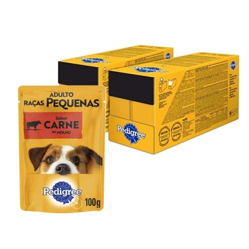 Kit Ração Úmida Pedigree Sachê Carne ao Molho Cães Adultos de Raças Pequenas - 36 unidades