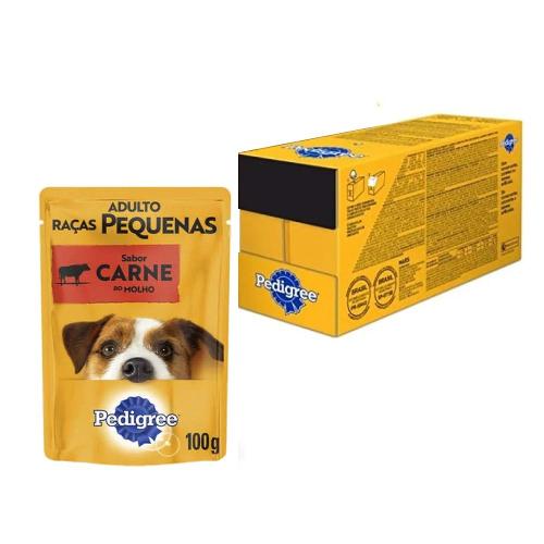 Kit Ração Úmida Pedigree Sachê Carne ao Molho Cães Adultos de Raças Pequenas - 18 Unidades