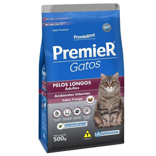 Ração Premier Pet Gatos Ambientes Internos Pelos Longos Adultos Frango - 500 g