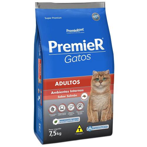 Ração Premier Pet Gatos Adultos Ambientes Internos Salmão - 7,5 Kg