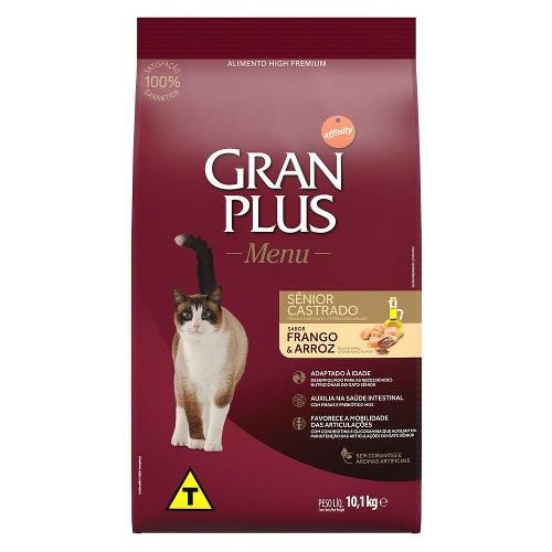 Ração GranPlus Menu Frango e Arroz para Gatos Castrados Sênior - 10,1 Kg
