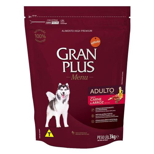 Ração GranPlus Menu Carne e Arroz para Cães Adultos - 3 Kg