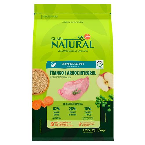 Ração Affinity Guabi Natural Frango e Arroz Integral para Gatos Adultos Castrados - 1,5 Kg