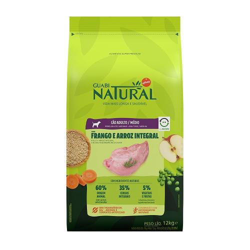 Ração Guabi Natural Frango e Arroz Integral para Cães Adultos Raças Médias - 12 Kg