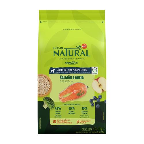 Ração Guabi Natural Sensitive Salmão e Aveia Cães Adultos Raças Mini, Pequeno e Médio - 10,1 Kg