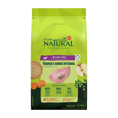 Ração Guabi Natural Frango e Arroz Integral para Cães Filhotes Raças Média - 10,1 Kg