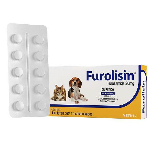 Diurético Vetnil Furolisin Comprimido 20 mg para Cães e Gatos - 10 Comprimidos