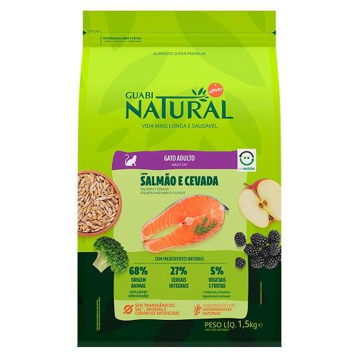 Ração Guabi Natural Salmão e Cevada Gatos Adultos - 1,5 Kg