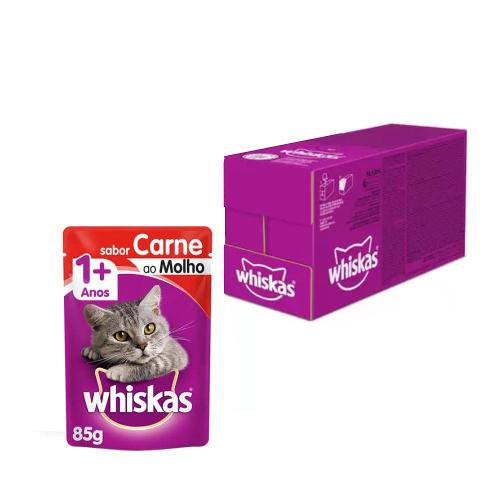 Kit Ração Úmida Whiskas Sachê Carne ao Molho para Gatos Adultos - 20 Unidades