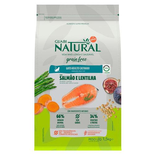 Ração Guabi Natural Grain Free Salmão e Lentilha para Gatos Castrados - 1,5 Kg