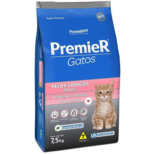 Ração Premier Pet Ambientes Internos Gatos Filhotes Pelos Longos Salmão - 7,5 Kg