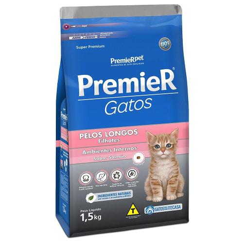 Ração Premier Pet Ambientes Internos Gatos Filhotes Pelos Longos Salmão - 1,5 Kg