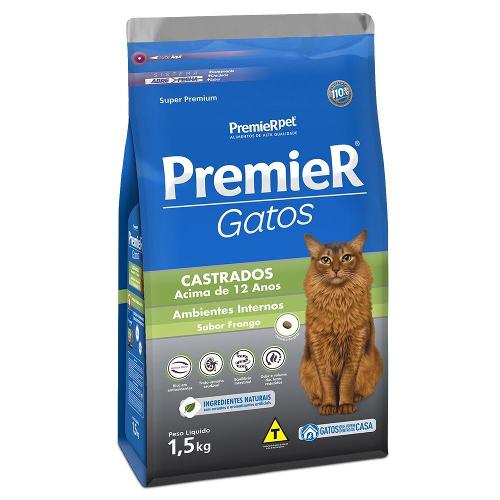Ração Premier Pet Ambientes Internos Gatos Castrados Acima de 12 Anos Frango - 1,5 Kg