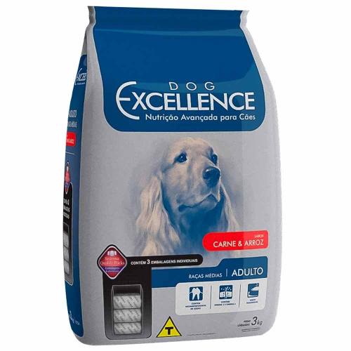 Ração Seca Dog Excellence Carne e Arroz para Cães Adultos Raças Médias - 3 Kg