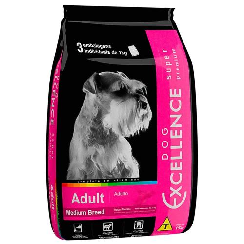 Ração Seca Dog Excellence Super Premium Arroz e Frango para Cães Adultos Raças Médias  - 3 Kg