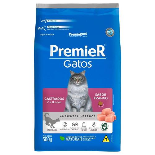 Ração Seca Premier Pet Ambientes Internos Frango 7 a 11 Anos para Gatos Castrados - 500 g