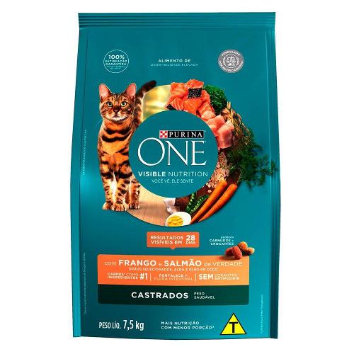 Ração Purina One Frango e Salmão Gatos Castrados - 7,5 Kg