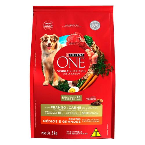 Ração Seca Nestlé Purina One Frango e Carne para Cães Adultos Raças Médias e Grandes - 2 Kg