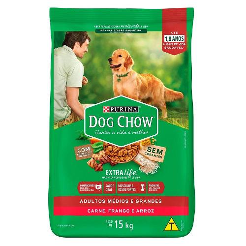 Ração Seca Nestlé Purina Dog Chow Extra Life Carne, Frango e Arroz Cães Adultos Todas as Raças