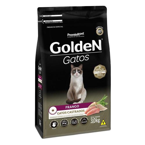 Ração Golden Gatos Adultos Castrados Frango - 3 Kg