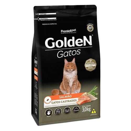 Ração Golden Salmão Gatos Adultos Castrados - 3 Kg